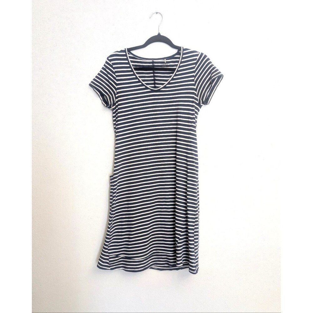 Toad & Co Marley Short Sleeve Dress Navy White Stripe Size Small